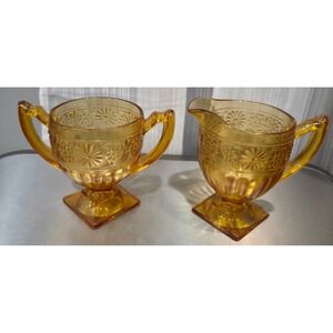 Vintage Indiana Depression Glass Amber Daisy Creamer/Sugar Bowl Set SEE PHOTO